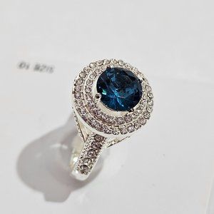 Blue Gem with Clear Accent Gems Silver-tone Ring Size 10